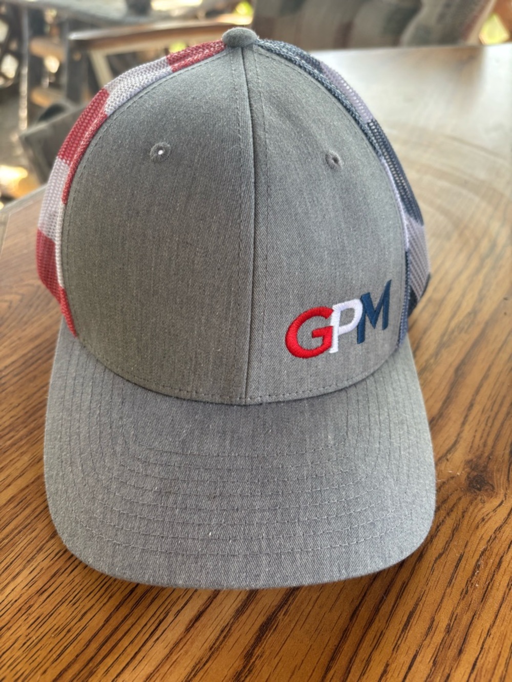 GPM Gray Trucker Hat with American Flag Mesh